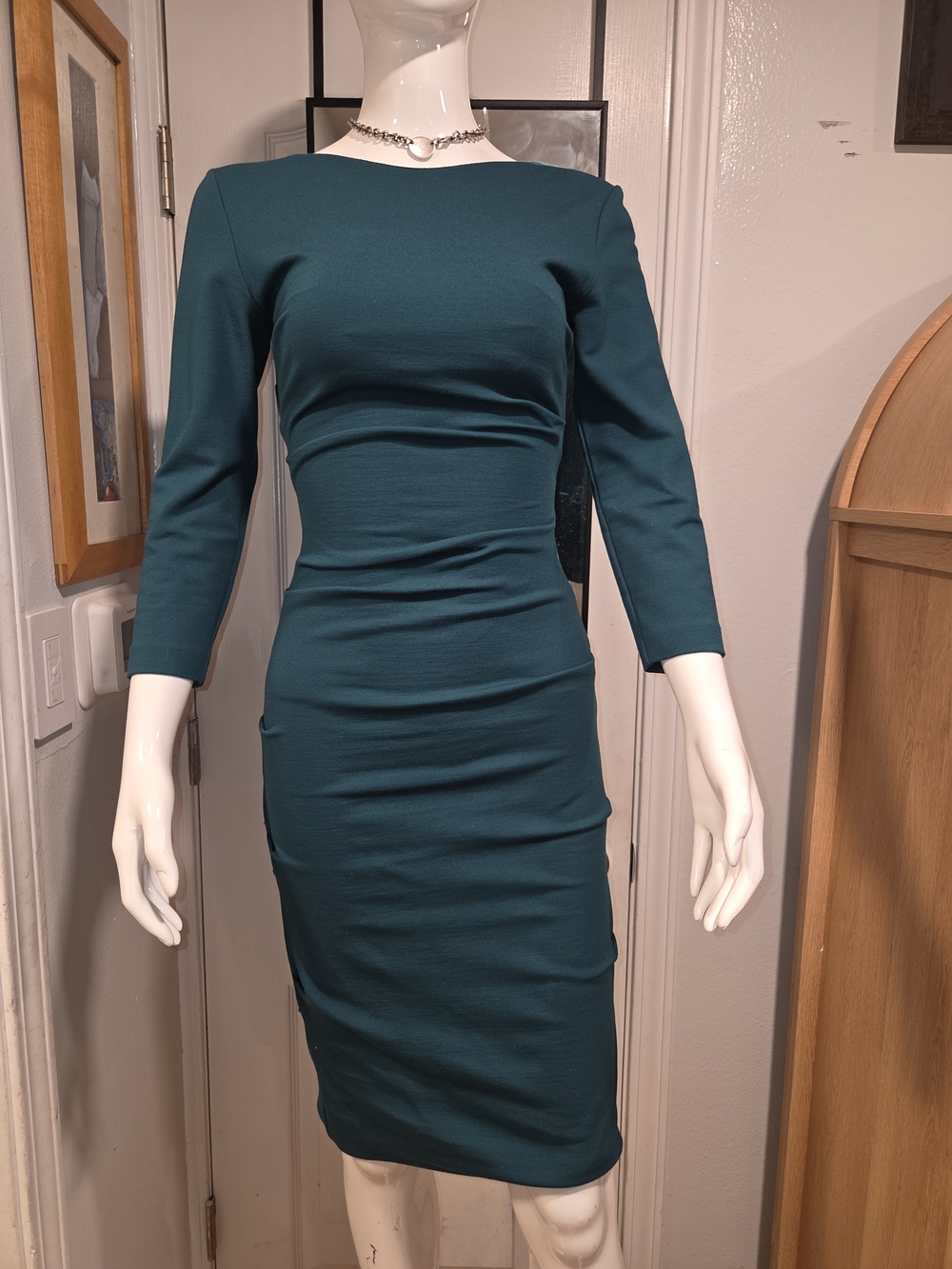 Elegant Teal Midi Sheath Dress with Three-Quarter Sleeves To Die For